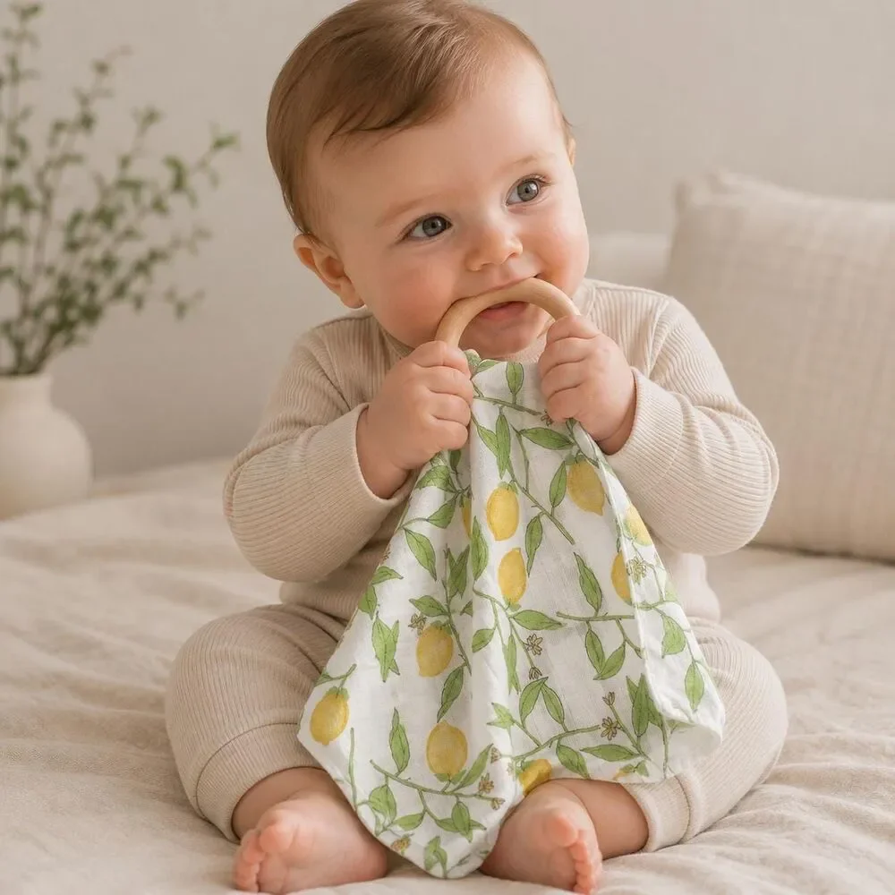 Eco Friendly & Organic Wooden Teether Blanket | Modern Lemon | Minimalist Baby